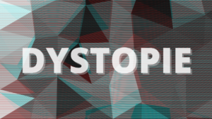 Grafik mit Muster. Davor steht der Schriftzug "Dystopie"